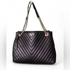 Victoria's Secret Black Quilted Shoulder Bag with Gold Chain Straps